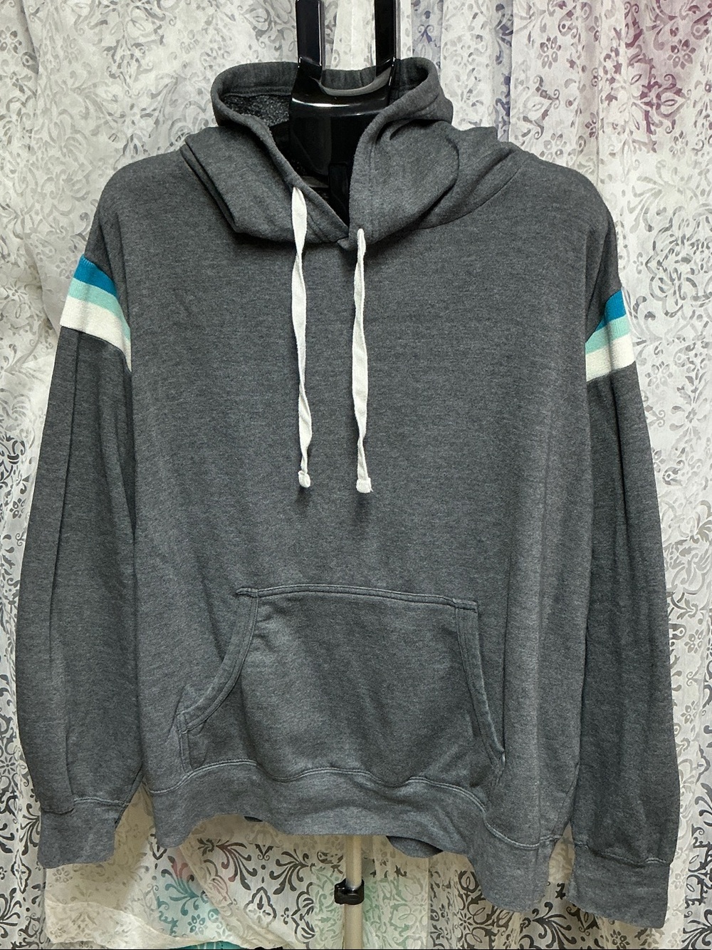 🩷 MV Sport 19143 Men Classic Fleece Hooded Sweatshirt 3XL Teal Stripes 🩷